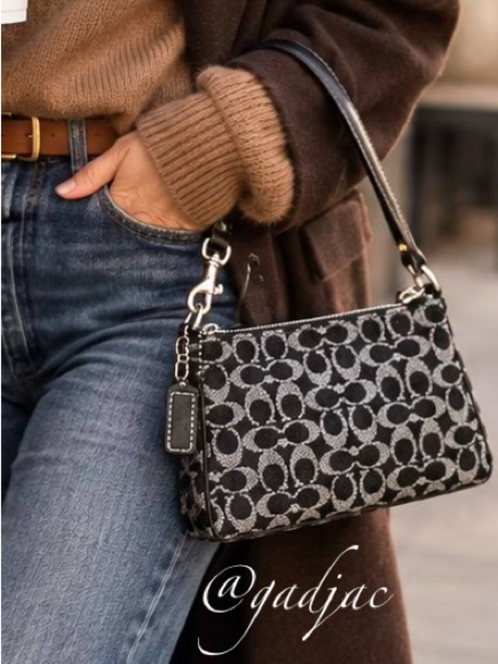 Vintage Coach Mini Signature Demi Pouch Baguette – Black/Gray (Style 8132)